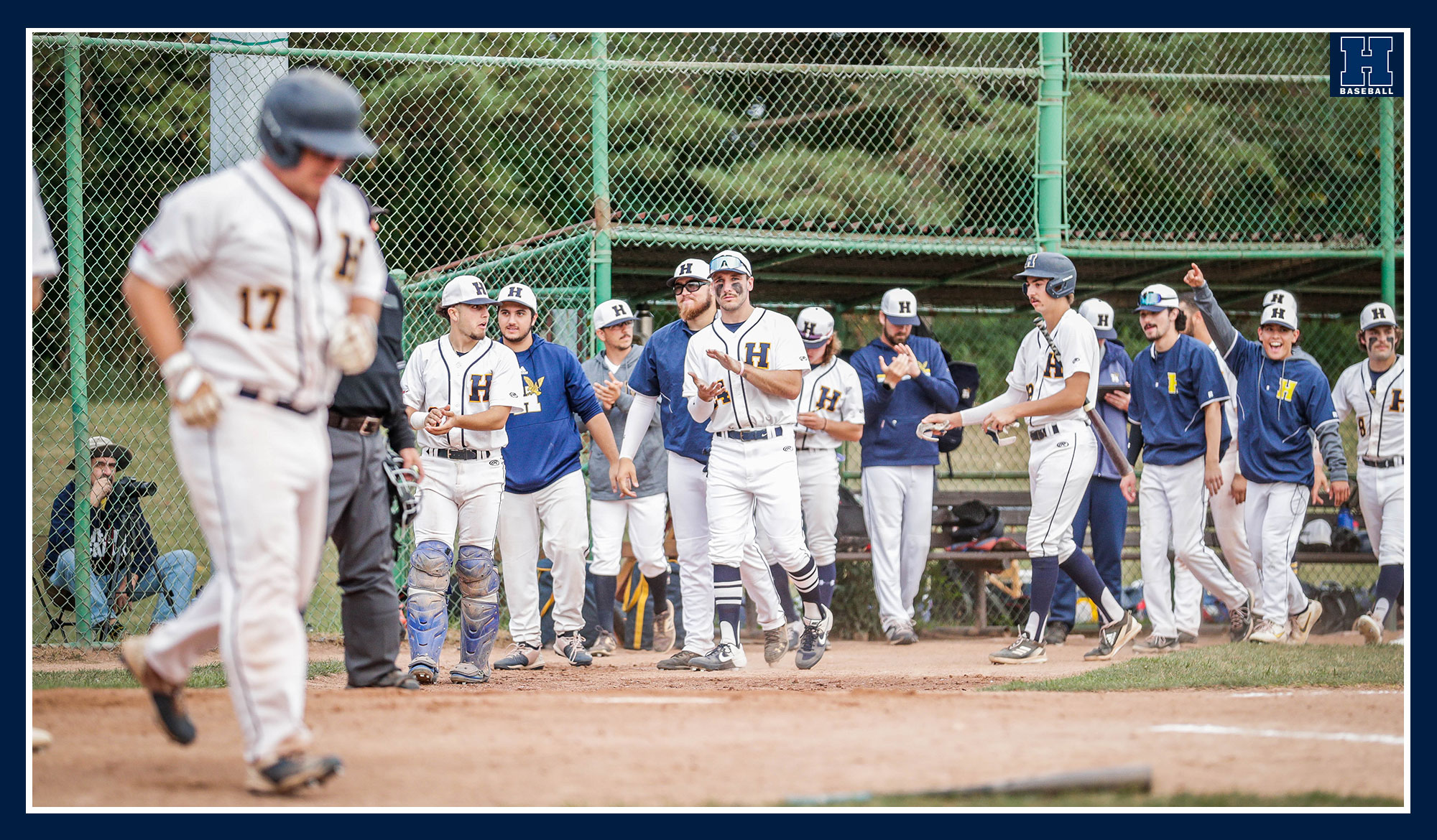 Humber baseball celebrating a win