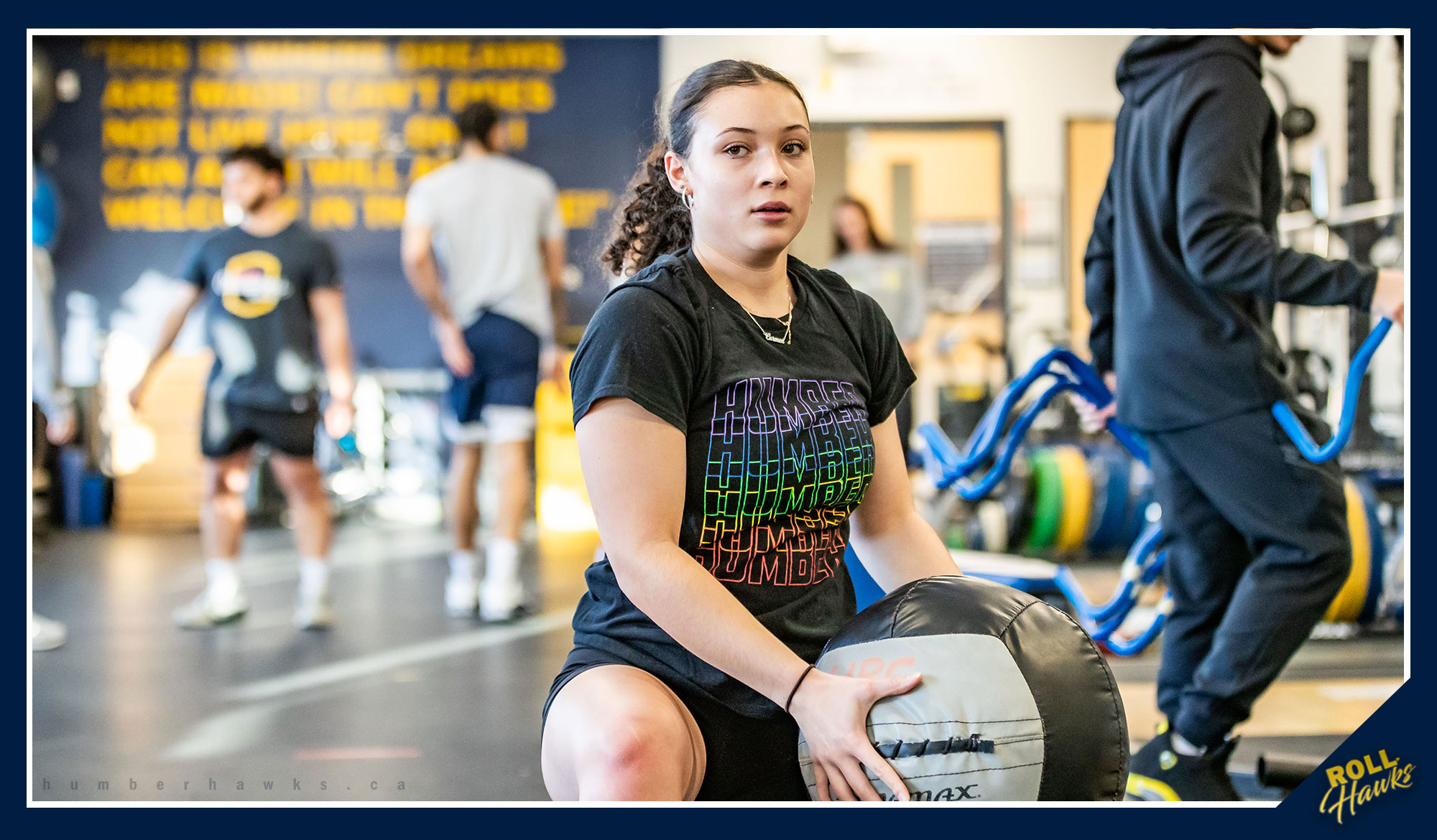 Carmen Paice lifting a medicine ball in the Humber High Performance Centre