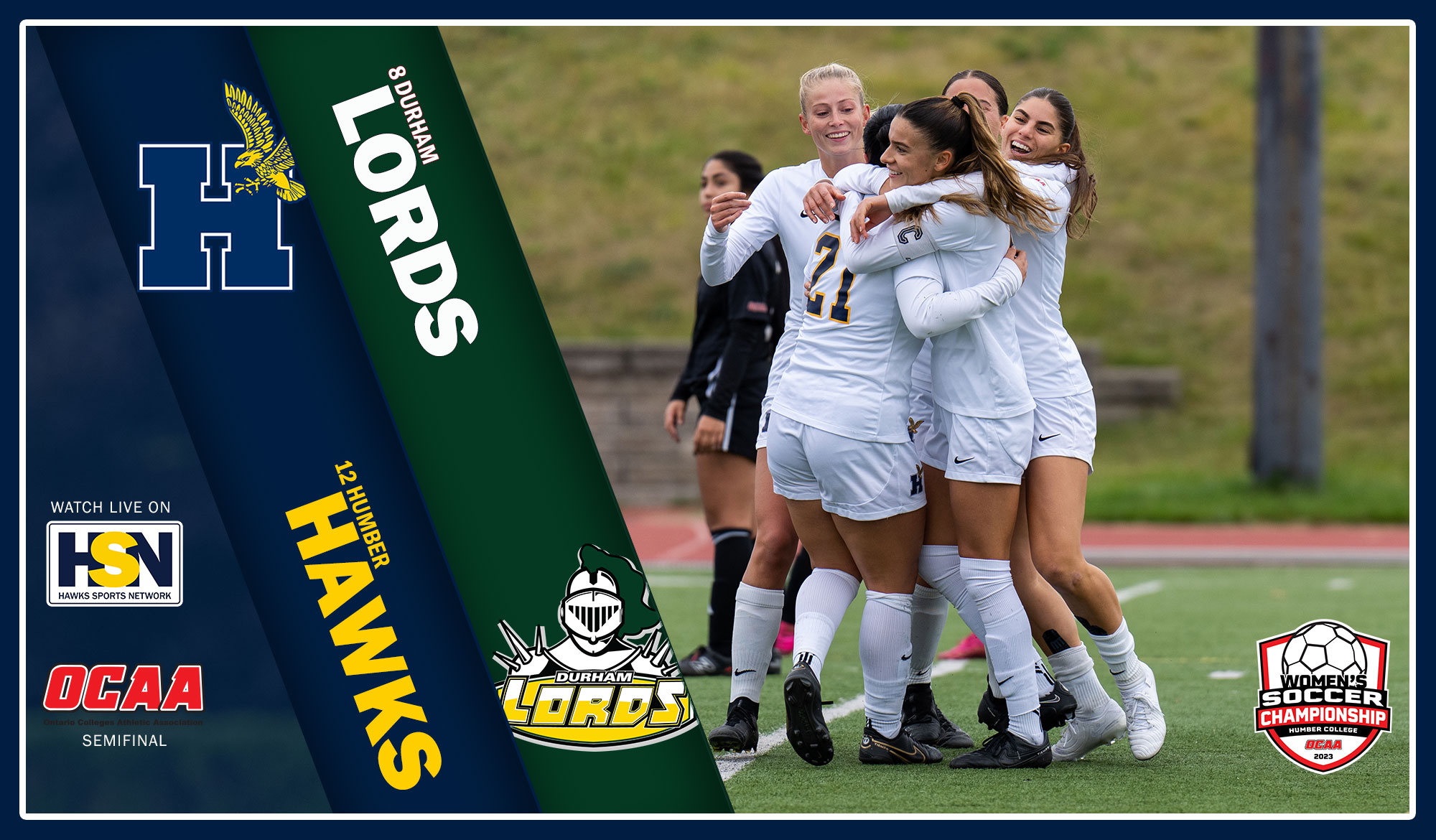 Women's soccer celebrating